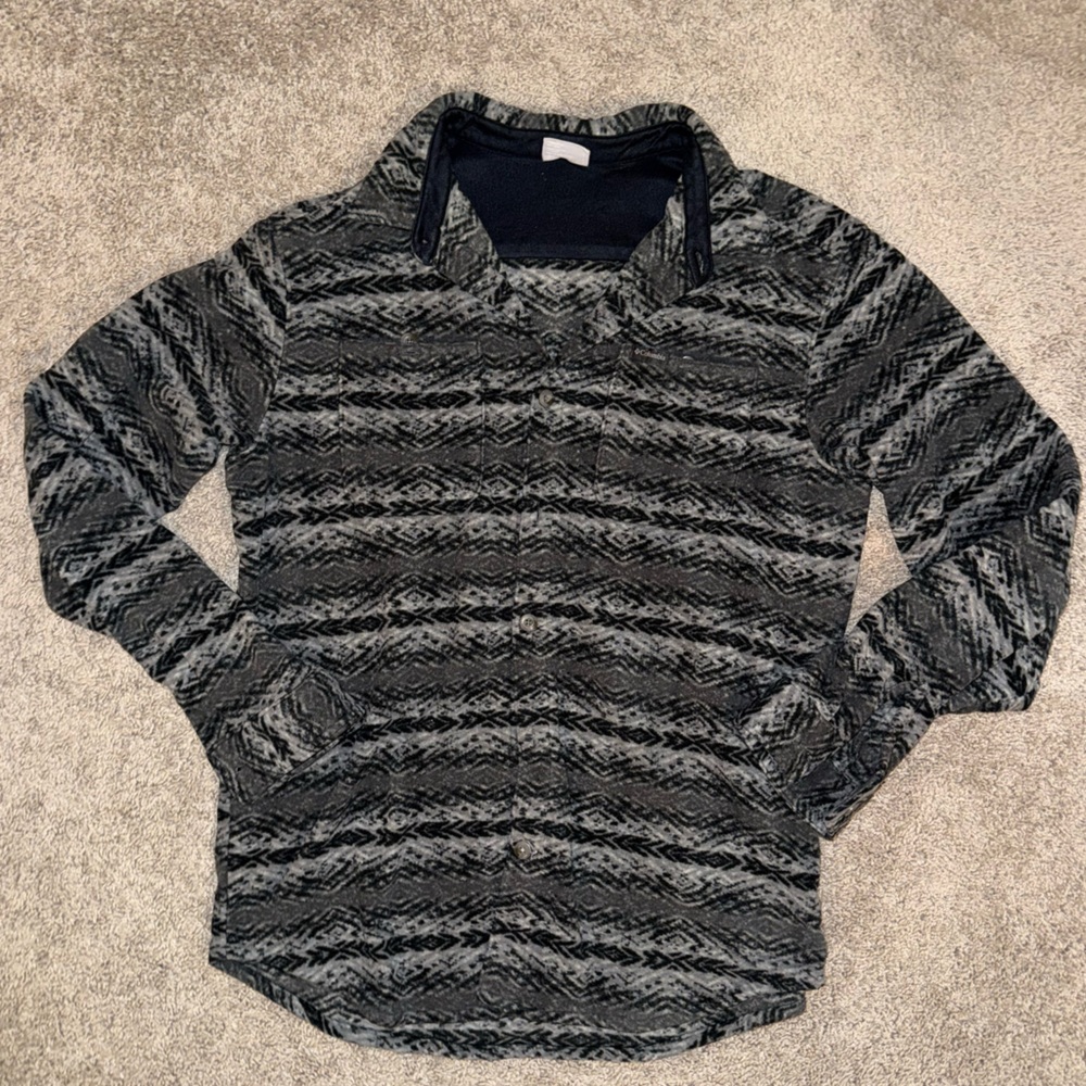Columbia Black and Gray Long Sleeve Fleece Shirt Jacket Men’s Size L